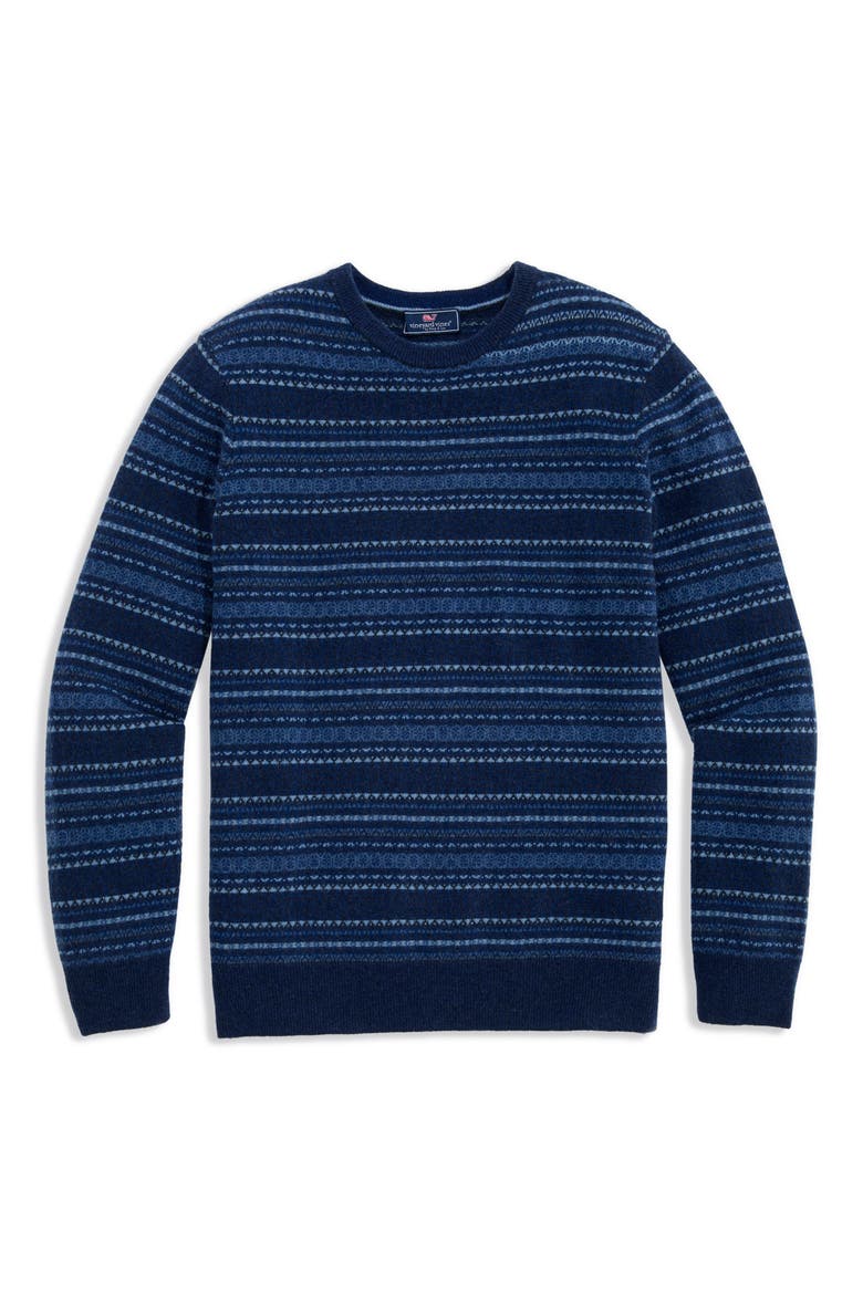 Fair Isle Merino Wool Crewneck Sweater, Main, color, NAUTICAL NAVY
