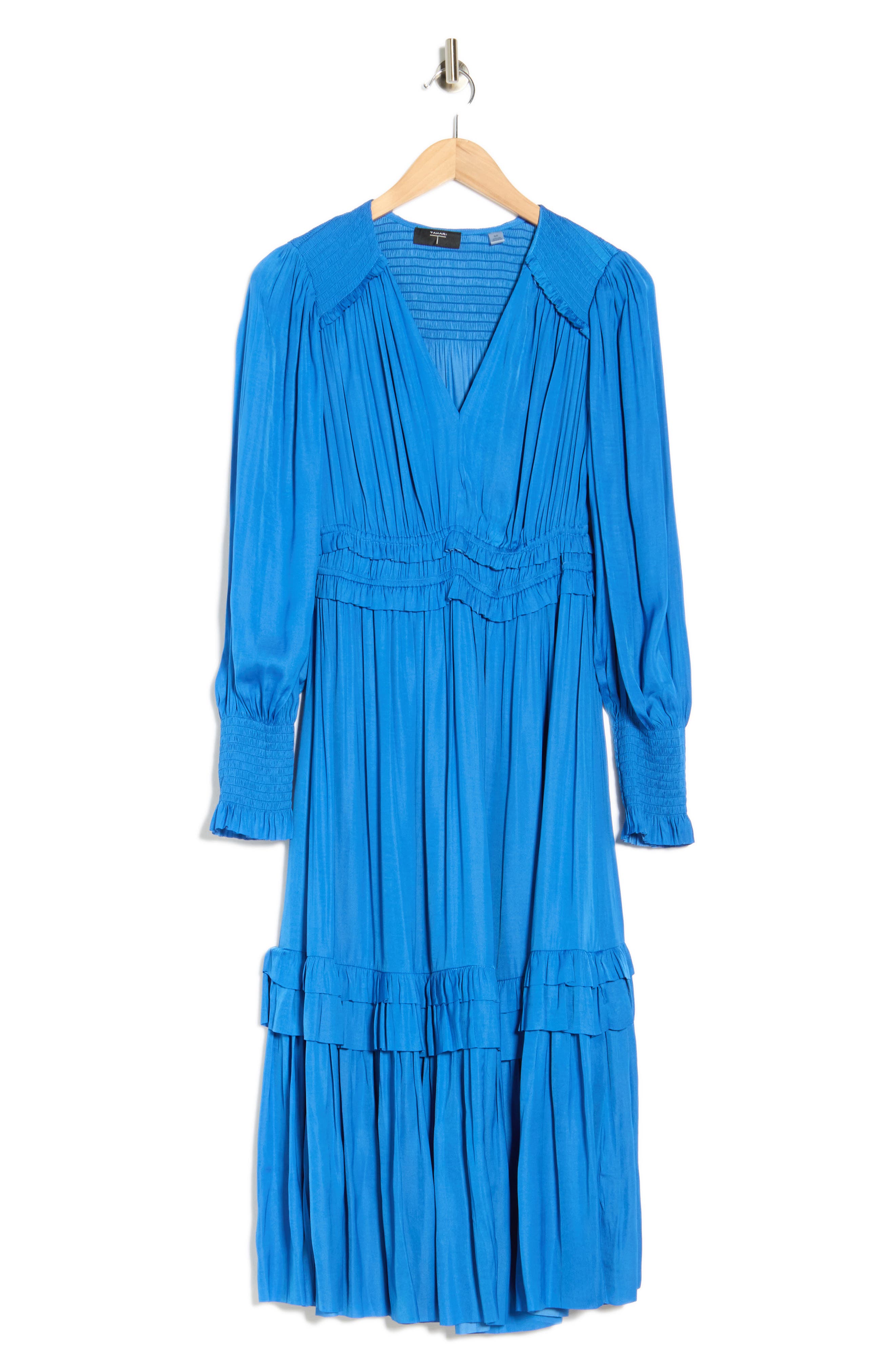 T Tahari Smocked Long Sleeve Dress