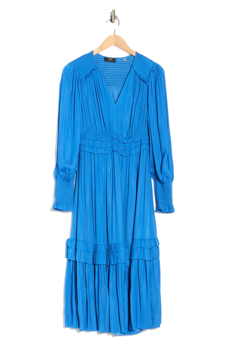 T Tahari Smocked Long Sleeve Dress, Main, color, Blue Marina
