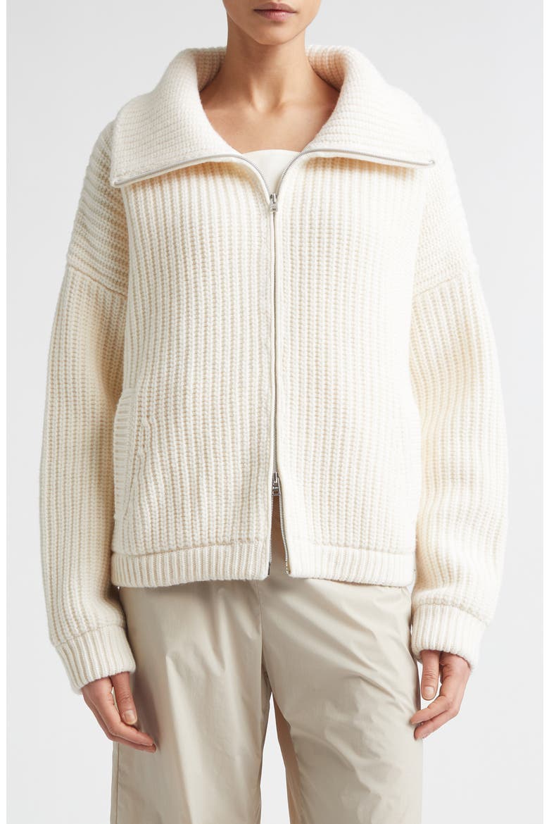 Rib Wool Sweater Knit Bomber Jacket, Main, color, 1010 BIANCO