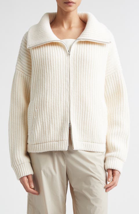 Rib Wool Sweater Knit Bomber Jacket