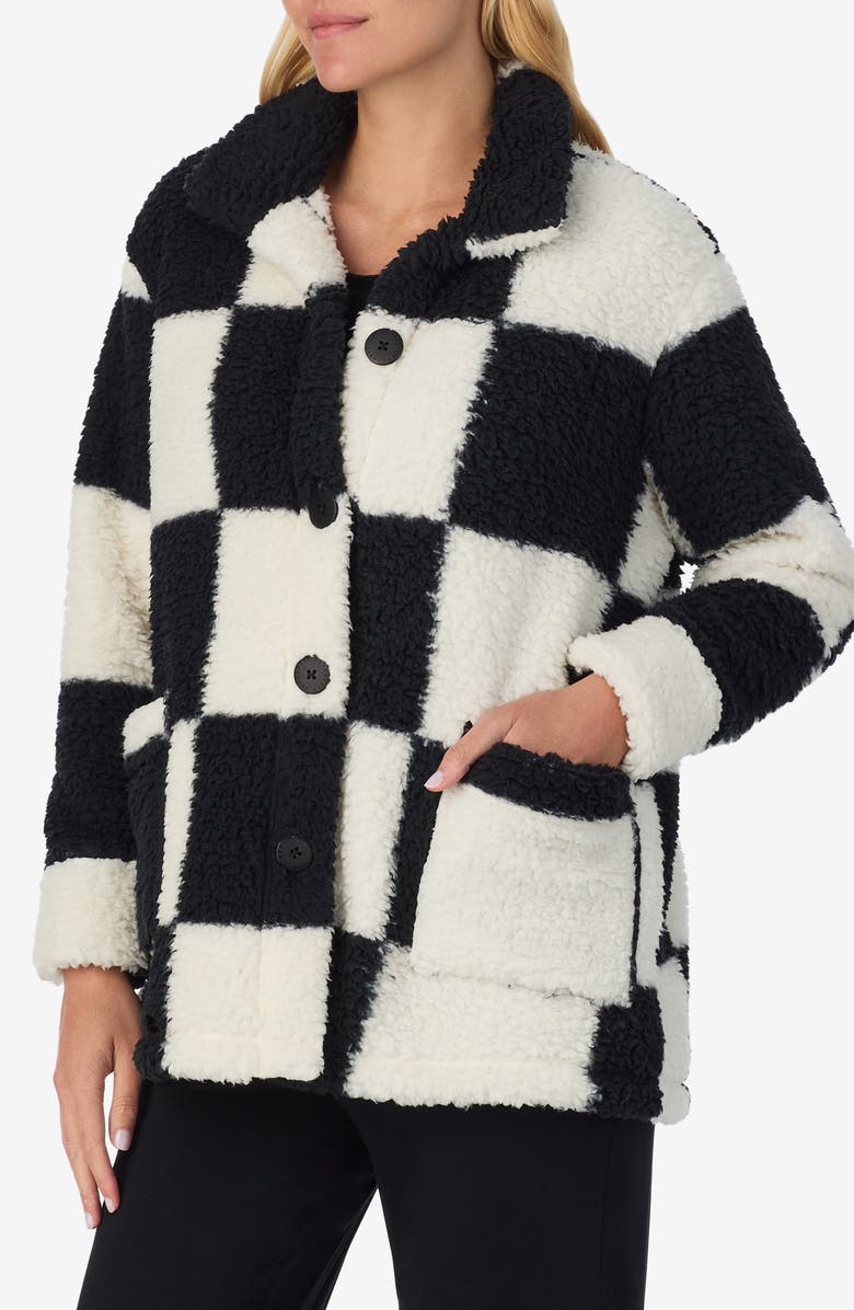 Sanctuary Checkered Faux Shearling Jacket, Alternate, color, Black Check
