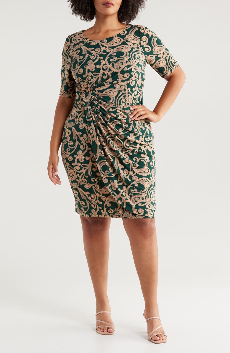 Connected Apparel Paisley Faux Wrap Dress, Main, color, Forrest
