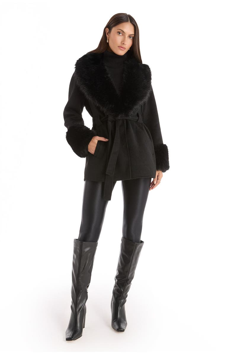 The Noli Shop Isabel Faux Fur Trim Coat, Alternate, color, Black