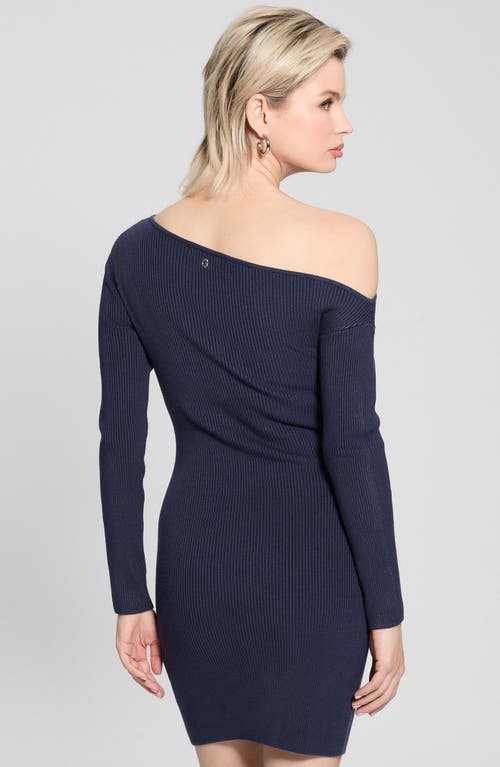 Guess Leiza One-shoulder Long Sleeve Mini Sweater Dress In Navy