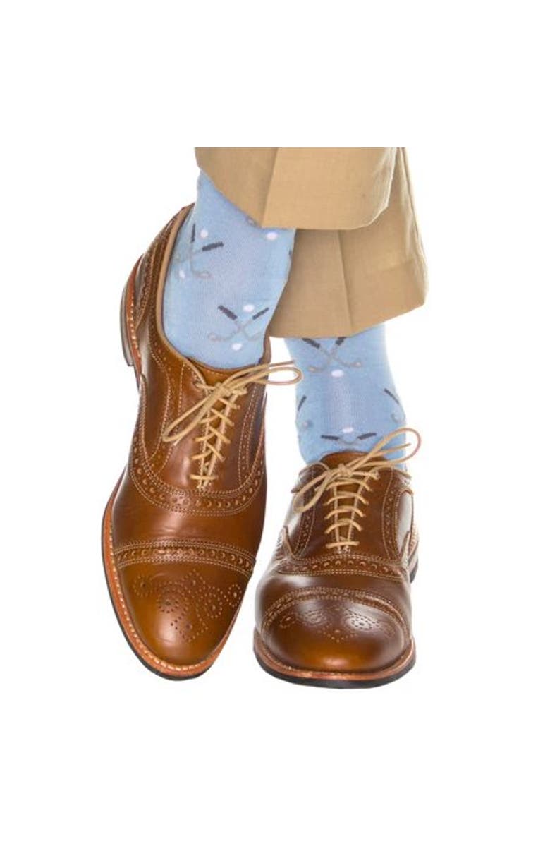 Trafalgar Hole In One Golf Novelty Mercerized Cotton Mid-Calf Socks, Alternate, color, Light Blue