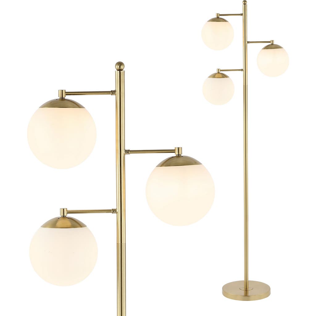 Jonathan Y Ellie 66" 3-light Modern Vintage Iron Led Floor Lamp, Brass Gold/white In Brass Gold