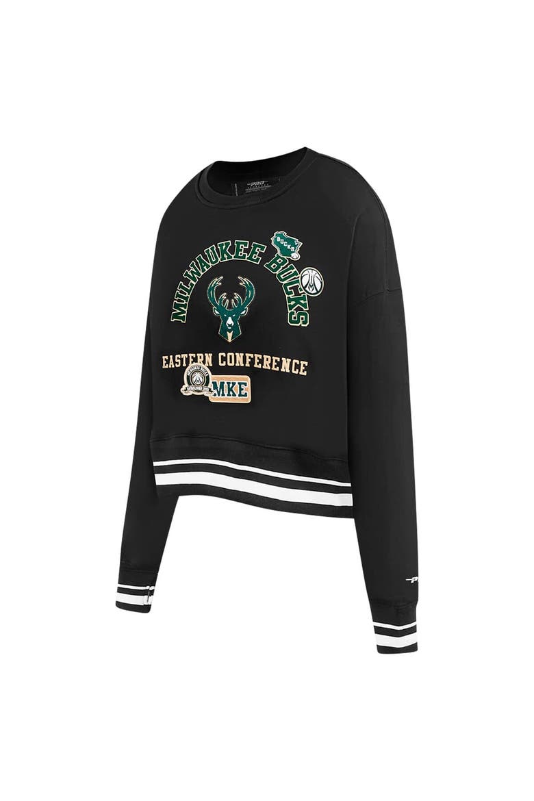 Women's Pro Standard Black Milwaukee Bucks Area Code Cropped Pullover Sweatshirt, Alternate, color, Black