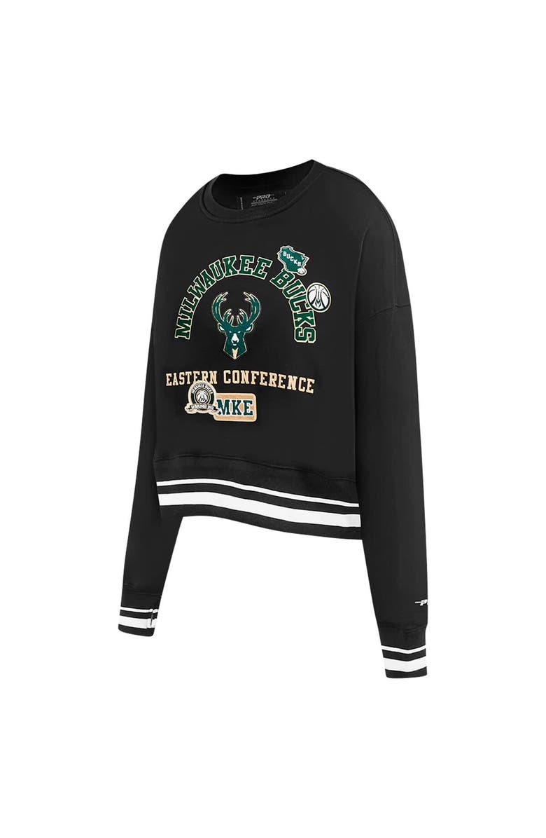 PRO STANDARD Women's Pro Standard Black Milwaukee Bucks Area Code Cropped Pullover Sweatshirt, Alternate, color, Black
