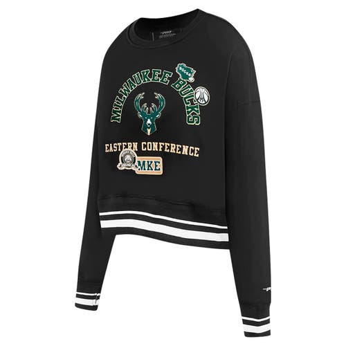 Pro Standard Black Milwaukee Bucks Area Code Cropped Pullover Sweatshirt