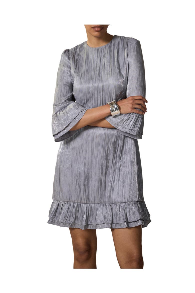 Metallic Ruffle Mini Dress, Main, color, Silver