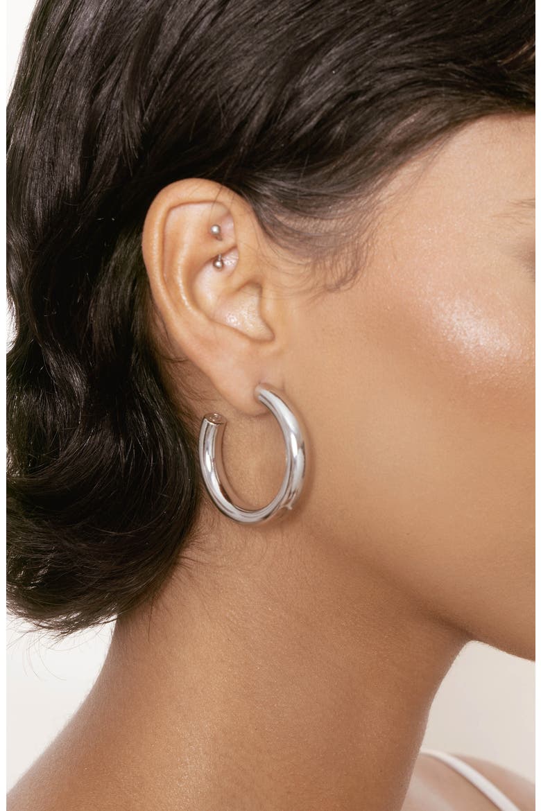 Medium Thick Classic Hoop Earrings, Alternate, color, RHODIUM
