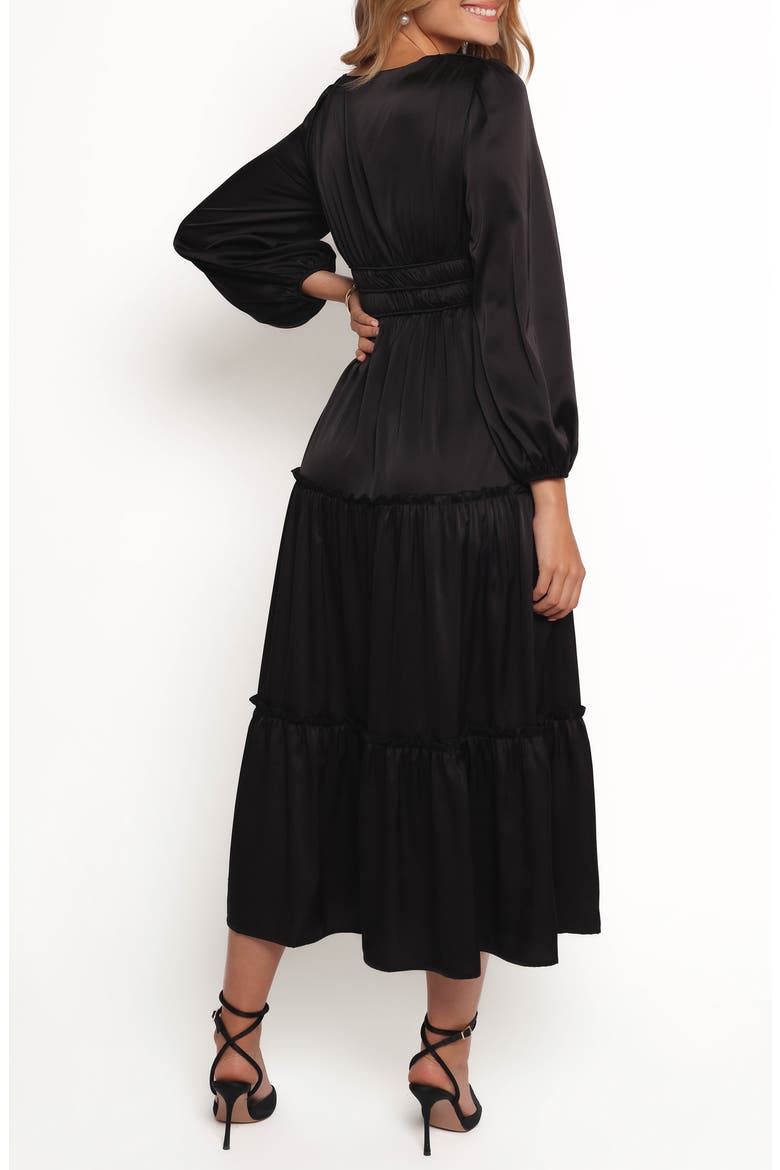 Rowen Long Sleeve Satin Midi Dress, Alternate, color, BLACK