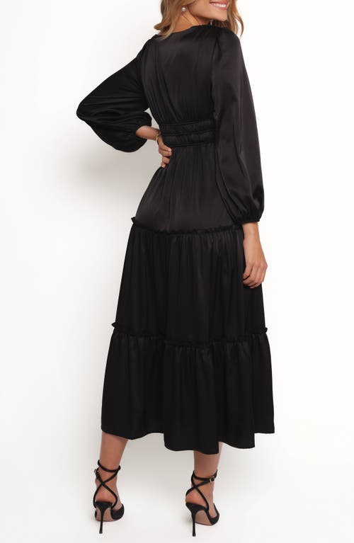 Petal And Pup Petal & Pup Rowen Long Sleeve Satin Midi Dress In Black