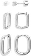 Nordstrom Set of 3 Studs & Square Pavé Hoop Earring Set
