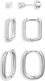 Nordstrom Set of 3 Studs & Square Pavé Hoop Earring Set
