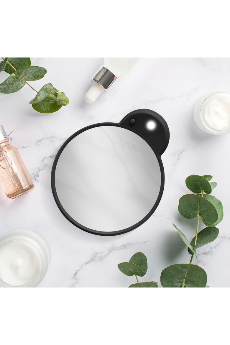 Lighted Compact Mirror with 15X Magnification & Retractable Suction Cups, Alternate, color, Black