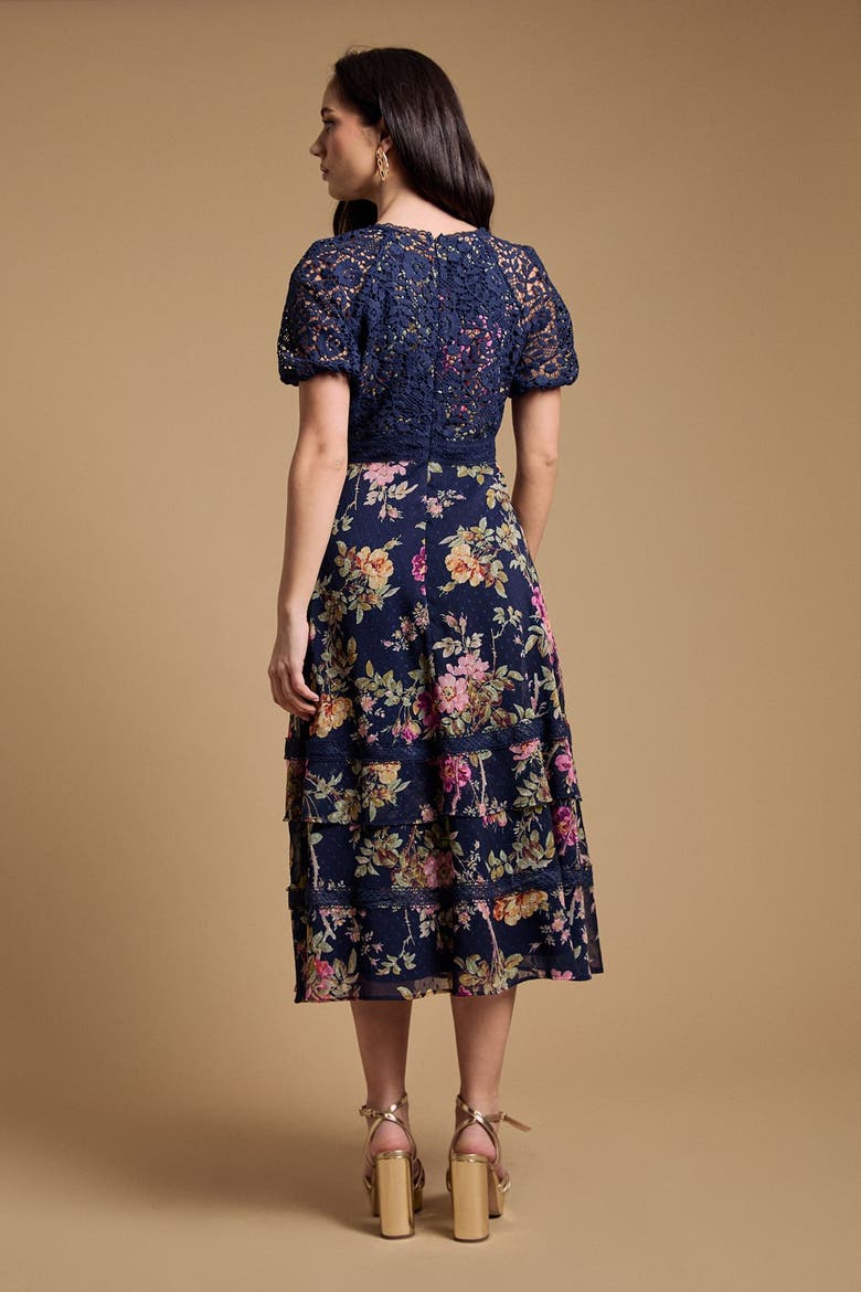 Petite Lace Bodice Midi Dress, Alternate, color, Navy