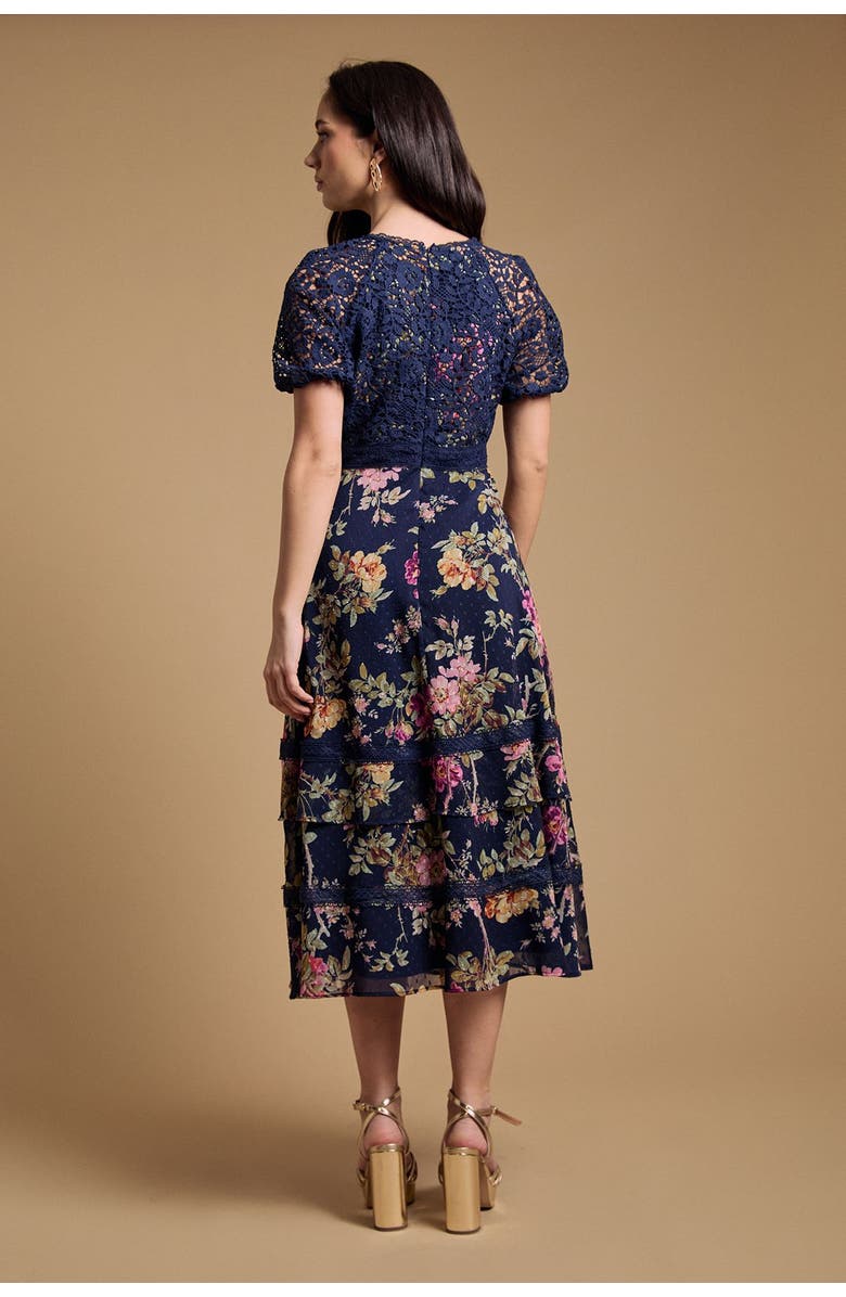 Oasis Petite Lace Bodice Midi Dress, Alternate, color, Navy