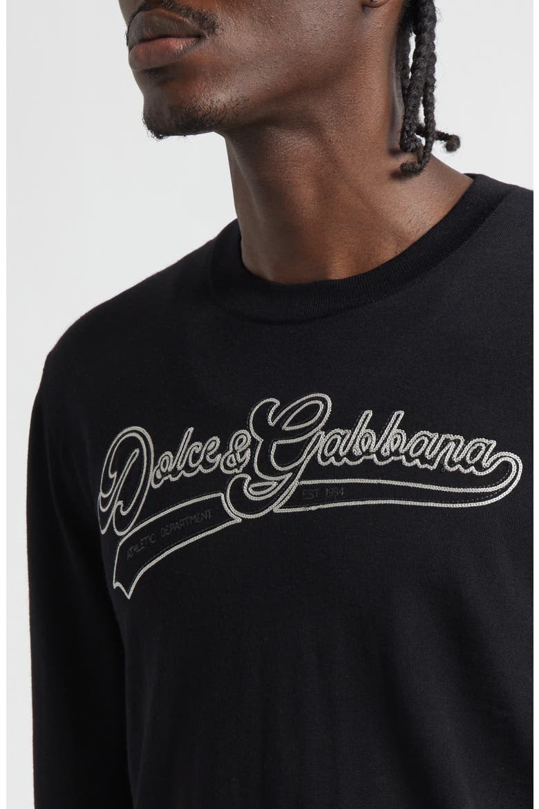 Long Sleeve Wool Crewneck T-Shirt, Alternate, color, NERO