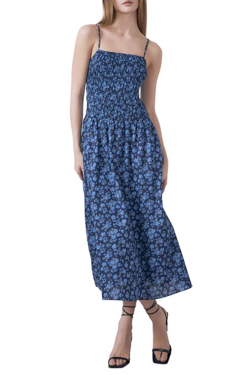 Floral Print Smocked Sleeveless Maxi Dress