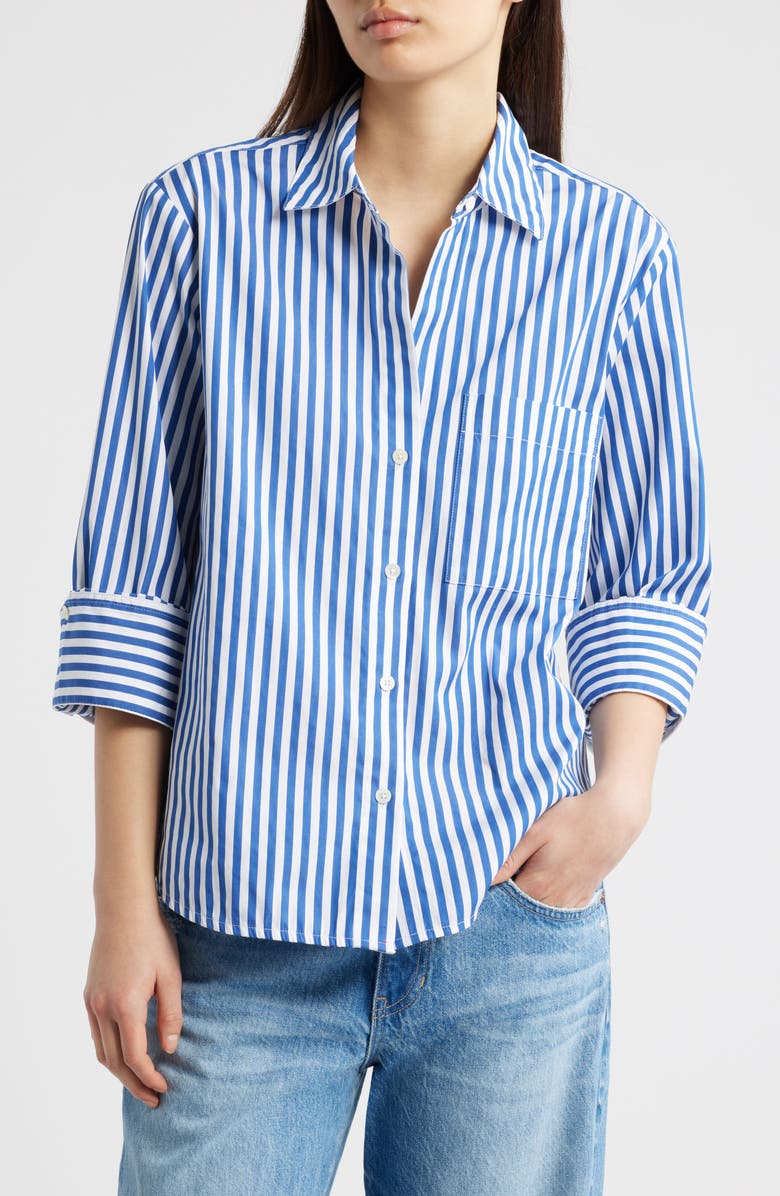 Madewell The Signature Y-Neck Shirt in Poplin, Main, color, French Blue