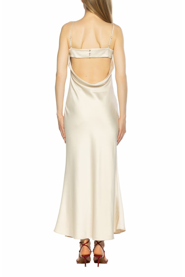 Slo Draped Open Back Satin Maxi Dress, Alternate, color, BEIGE