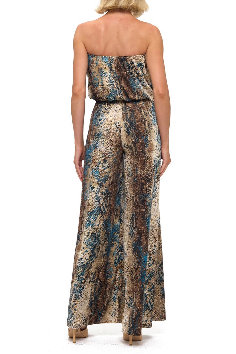 Printed Strapless Wide Leg Jumpsuit, Alternate, color, TEAL