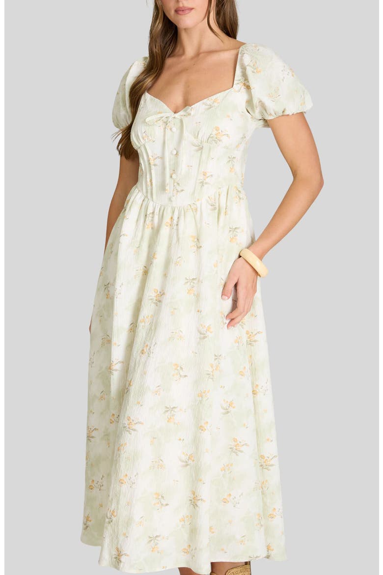 Floral Corset Midi Dress, Alternate, color, LIGHT OLIVE MULTI