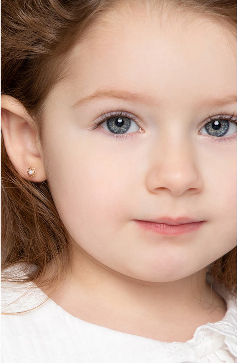 In Season Jewelry 14k Flower & Pearl Classic Earrings, Alternate, color, White