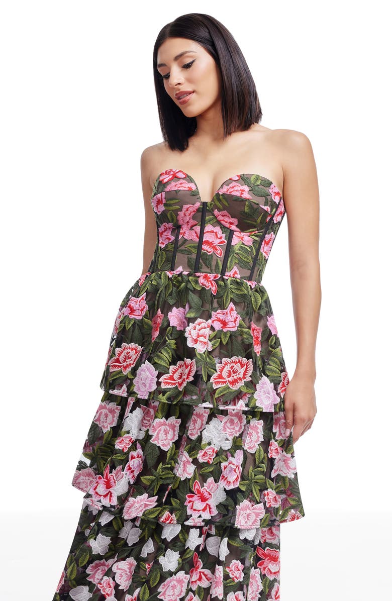 Dress the Population Teigan Floral Embroidered Strapless Cocktail Dress, Alternate, color, Pink Rose Multi