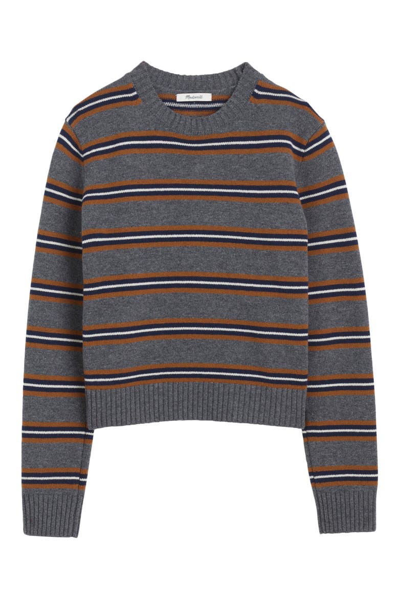 The Mila Stripe Crewneck Sweater in SoftWool, Alternate, color, HEATHER GREY MINI MULTI STRIPE