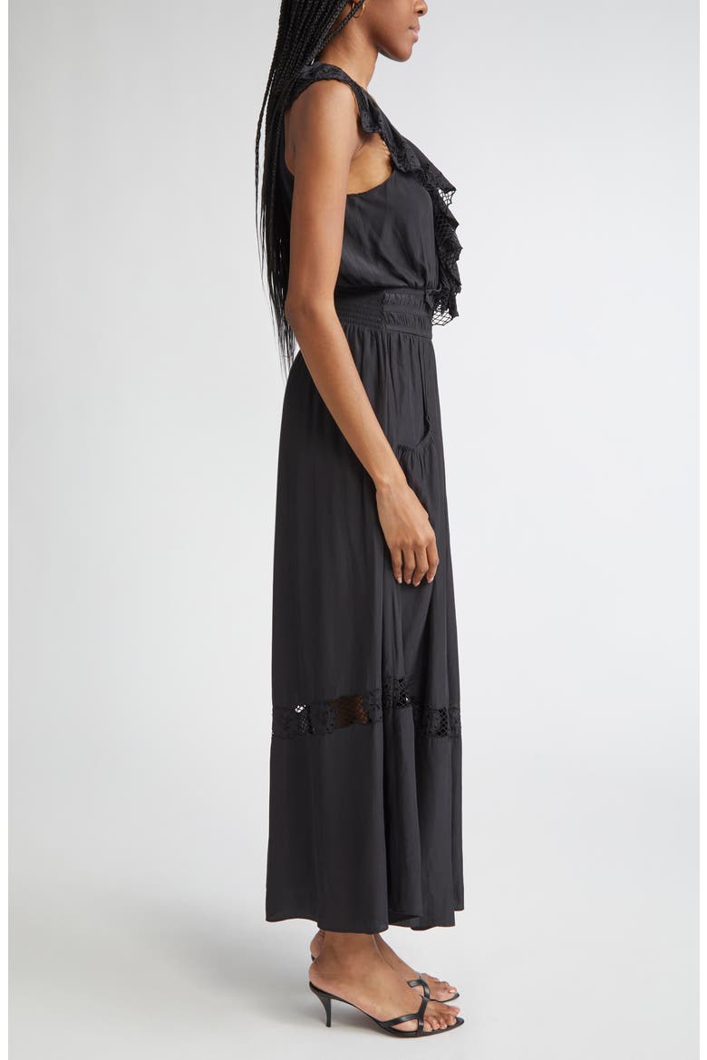 Laila Ruffle Smocked Waist Maxi Dress, Alternate, color, BLACK