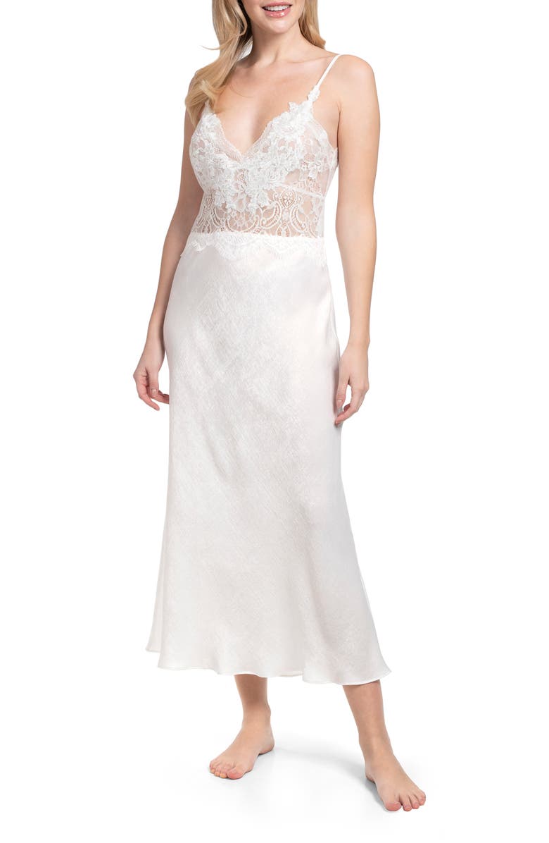 In Bloom by Jonquil Marry Me Lace & Satin Nightgown, Main, color, Ivory