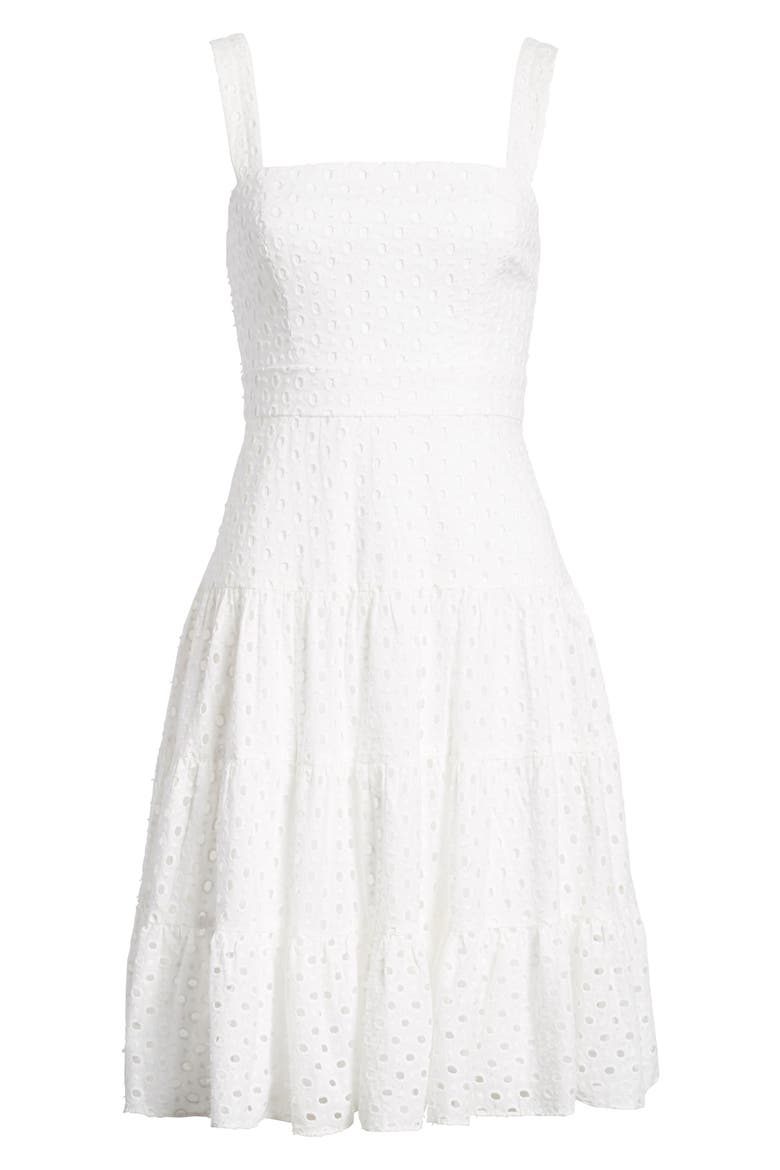 Eyelet Fit & Flare Dress, Alternate, color, WHITE