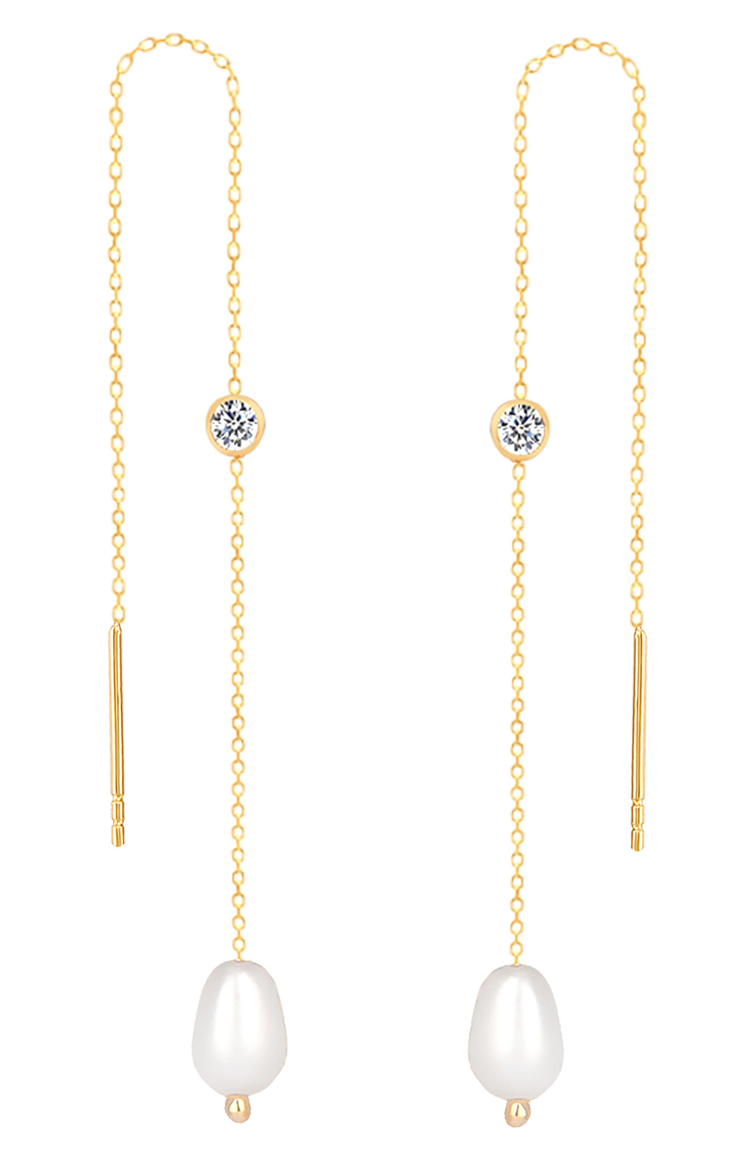 GABI RIELLE Mother-of-Pearl & CZ Threader Earrings (Women) | Nordstromrack