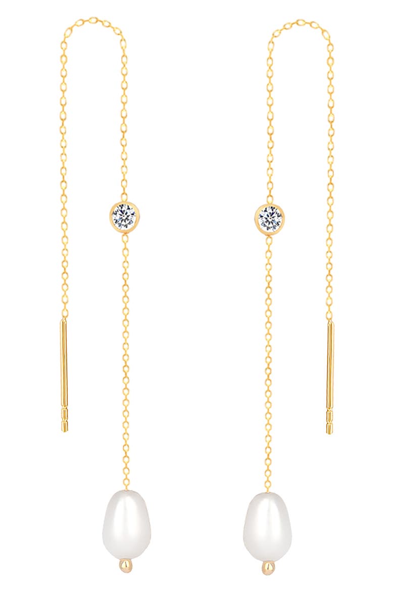 Mother-of-Pearl & CZ Threader Earrings, Main, color, GOLD