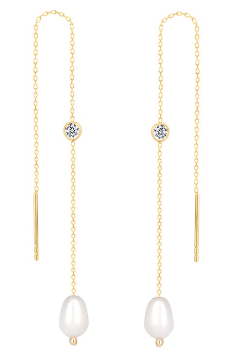 Mother-of-Pearl & CZ Threader Earrings