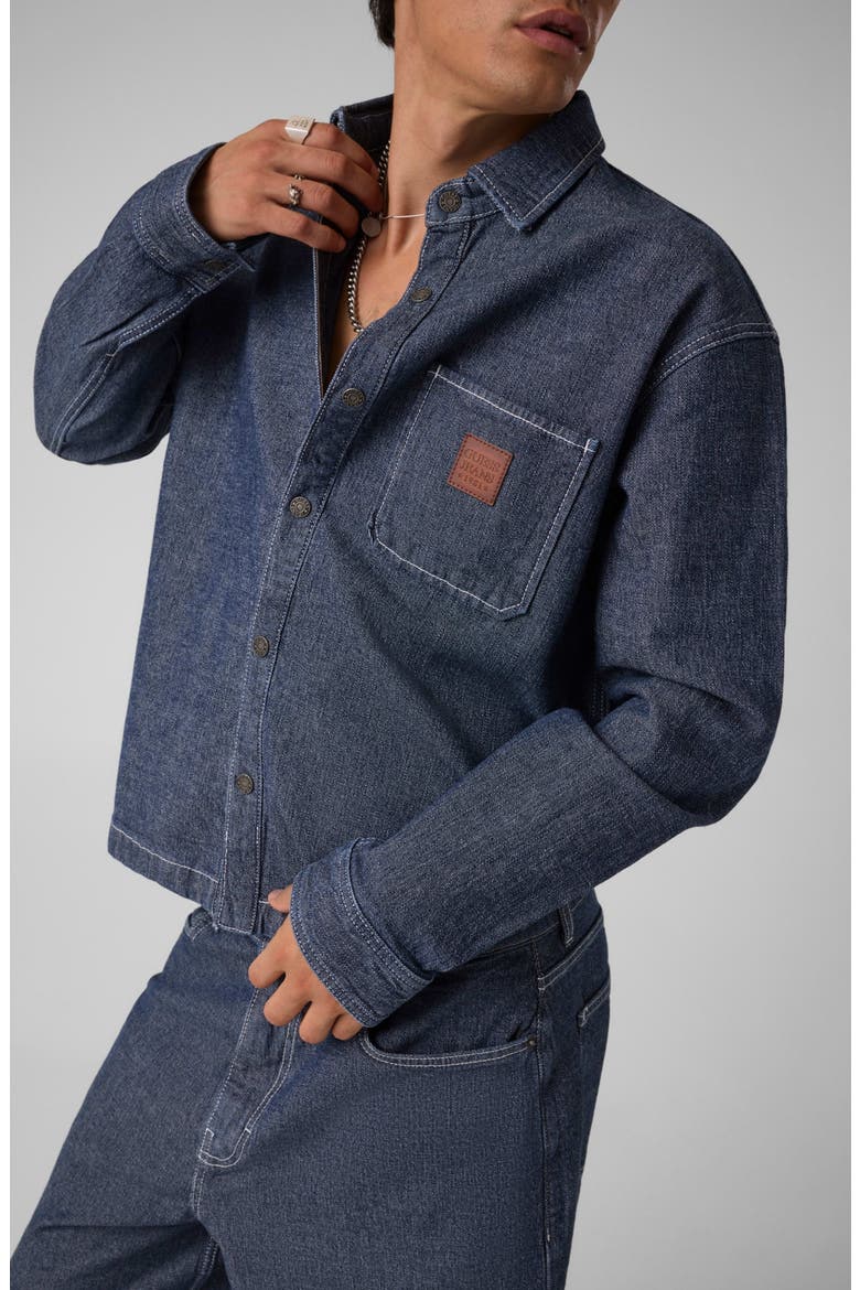 Oversize Cropped Long Sleeve Denim Shirt, Alternate, color, GJ INDIGO CANVAS WASH
