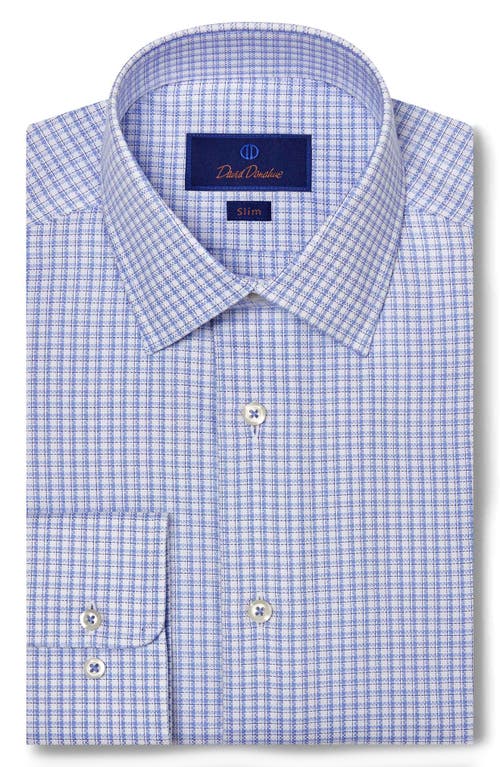 David Donahue Slim Fit Shadow Check Cotton Dress Shirt in White/Blue 