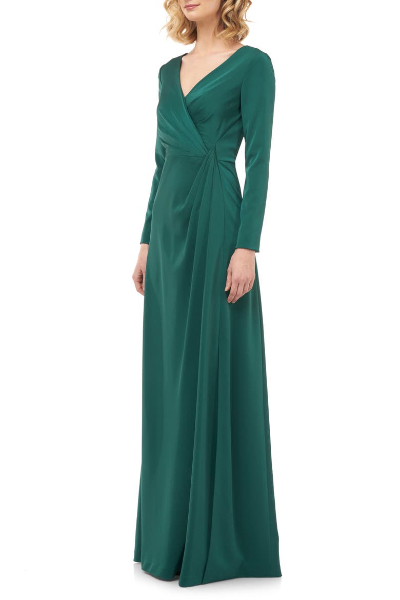 Adelina Long Sleeve Evening Gown, Alternate, color, EMERALD