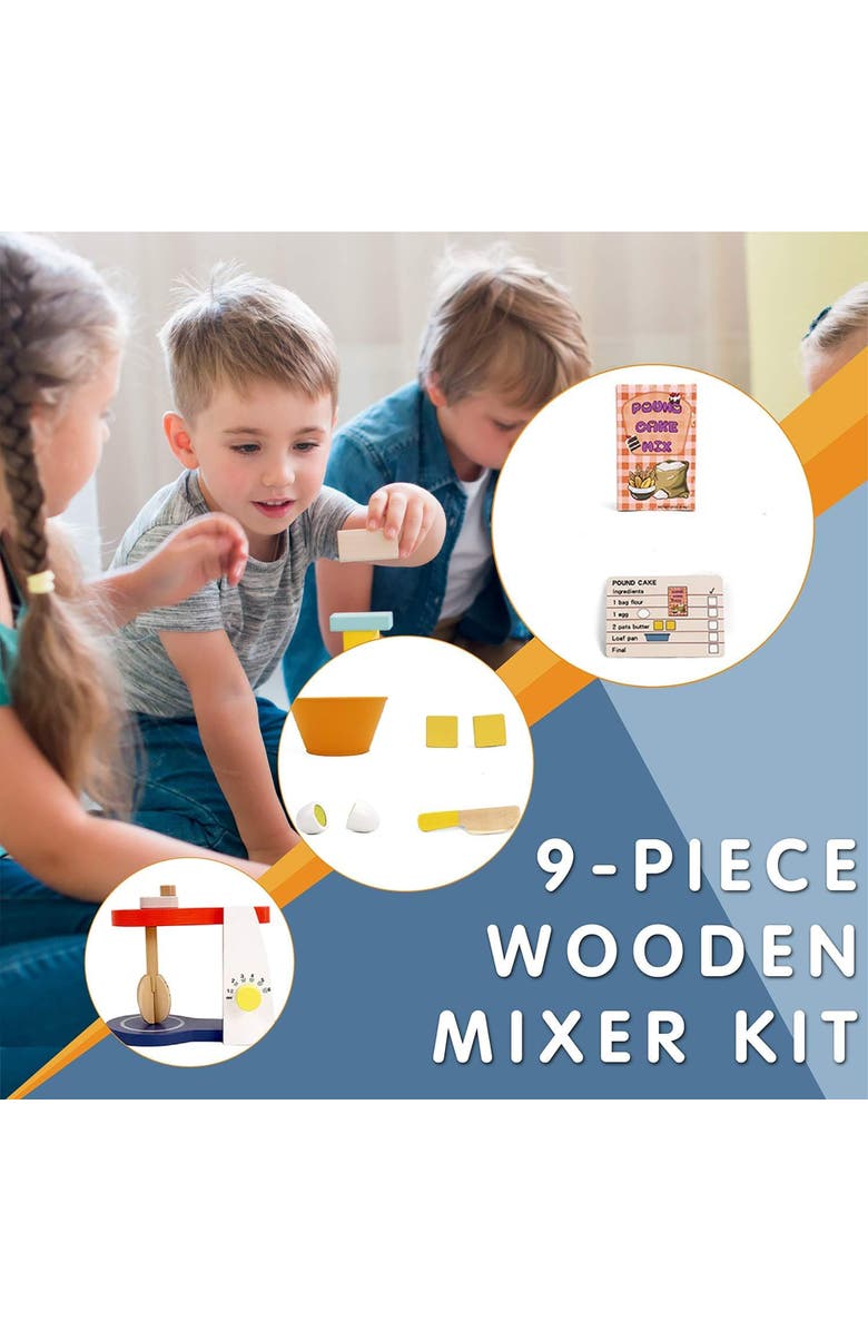 Leo & Friends Wooden Mixer Set - Make-A-Cake Mixer Kit with Hand Crank Mixer, Alternate, color, Red