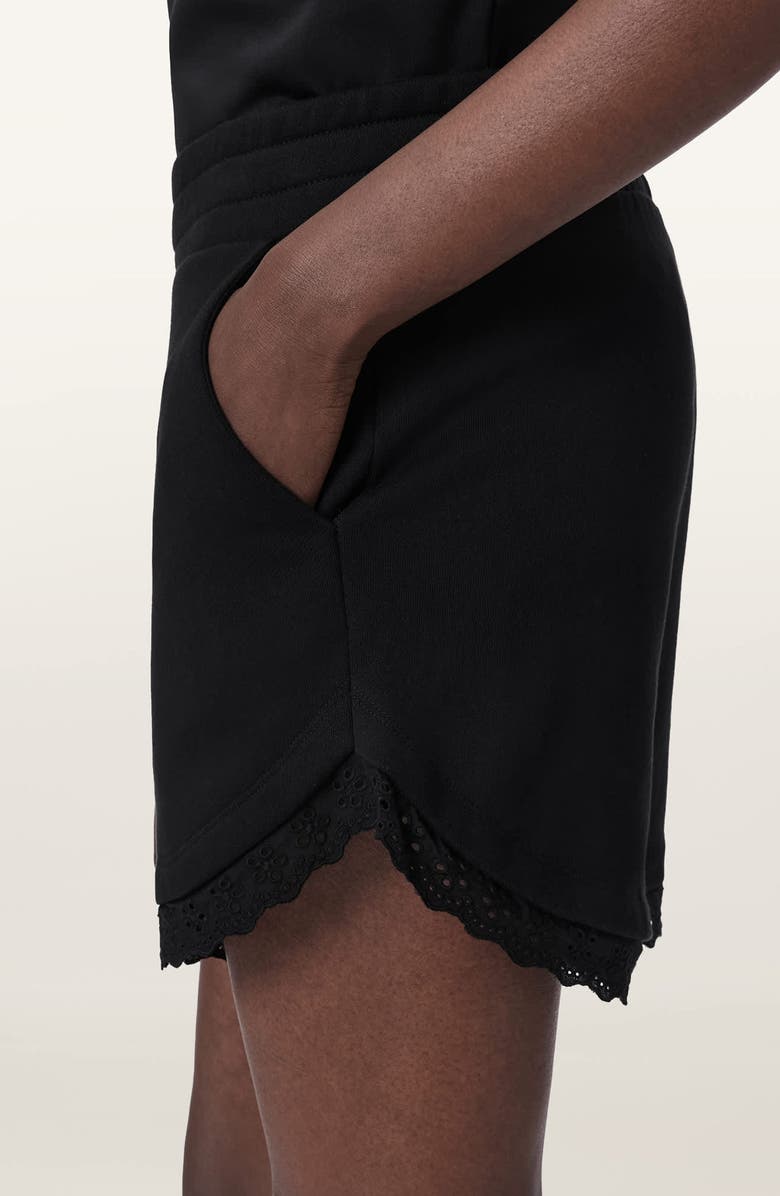 AllSaints Lele Eyelet Trim Cotton Shorts, Alternate, color, Black