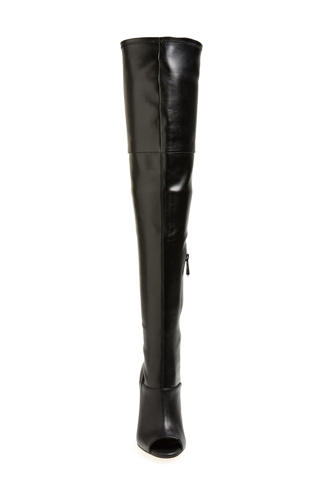 'Deanna' Over the Knee Leather Peep Toe Boot, Alternate, color, BLACK