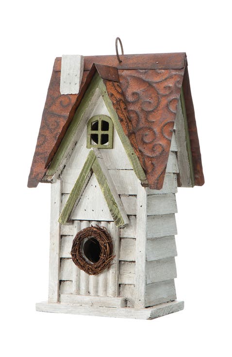 12"H Retro Distressed Painted Solid Wood Cottage Birdhouse