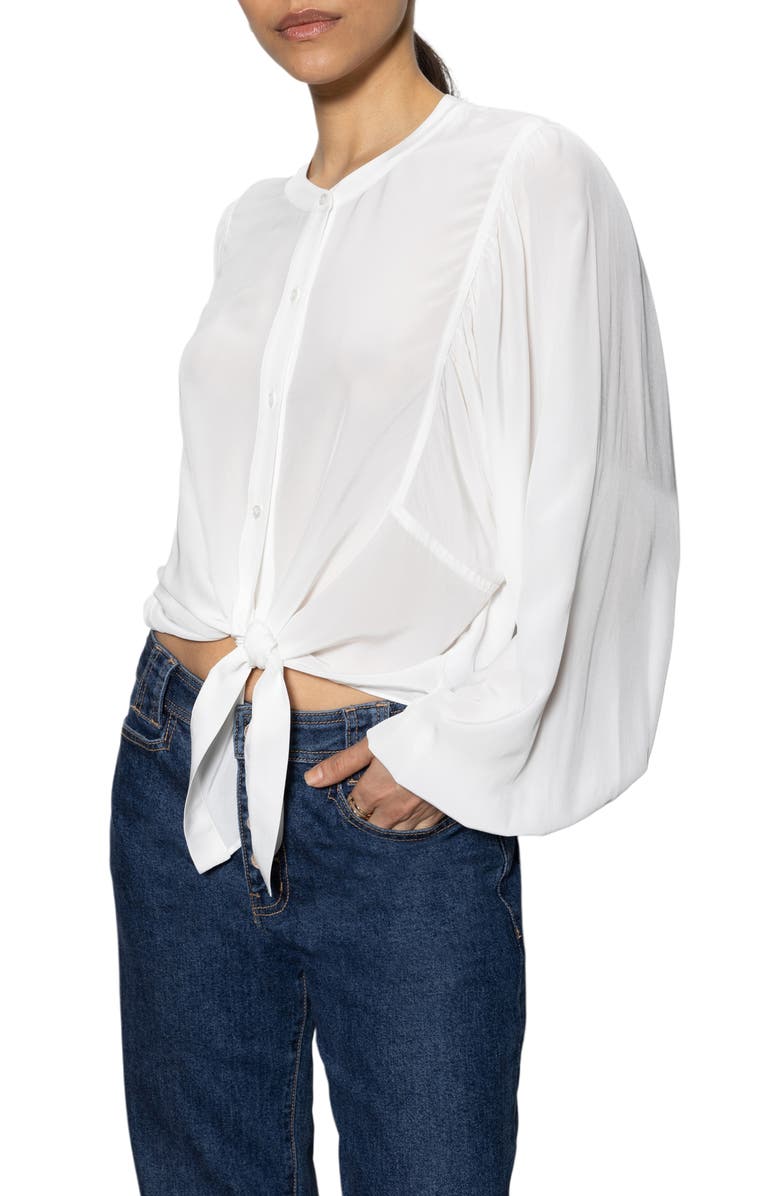 Sanctuary Voluminous Sleeve Tie Hem Button-Up Top, Alternate, color, 