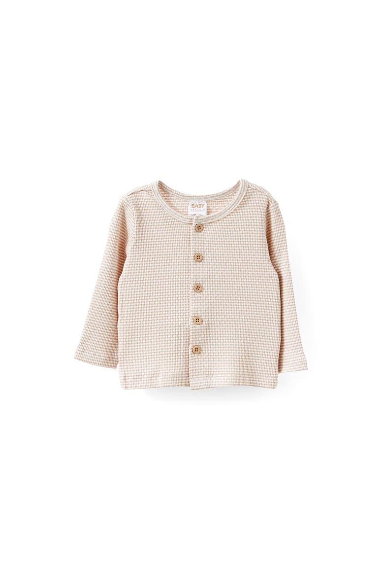 Organic Pointelle Cardigan, Alternate, color, Latte Cream Finley Stripe