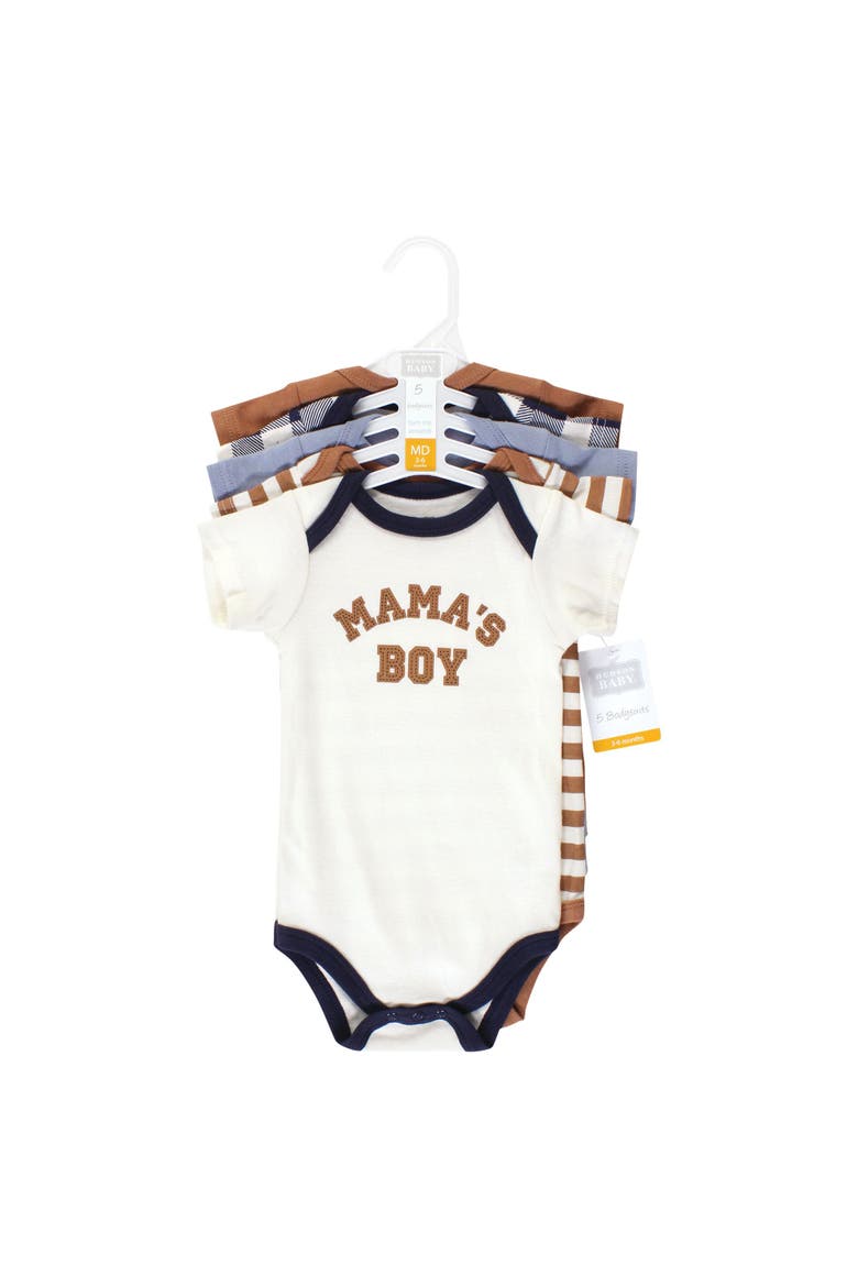 Essential Cotton Bodysuits 5-Piece Set, Alternate, color, Brown Navy Mamas Boy 5-Pack