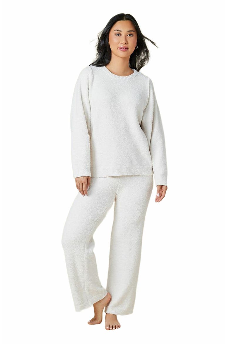 Solid Marshmallow Reverse Seam Crew Neck Lounge Set with Bracelet Sleeve, Main, color, Almond