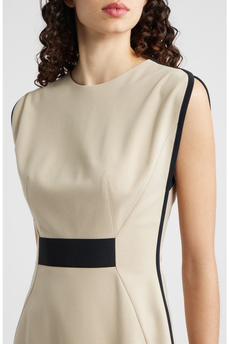 Detira Grosgrain Waist Detail Sheath Midi Dress, Alternate, color, PUMICE